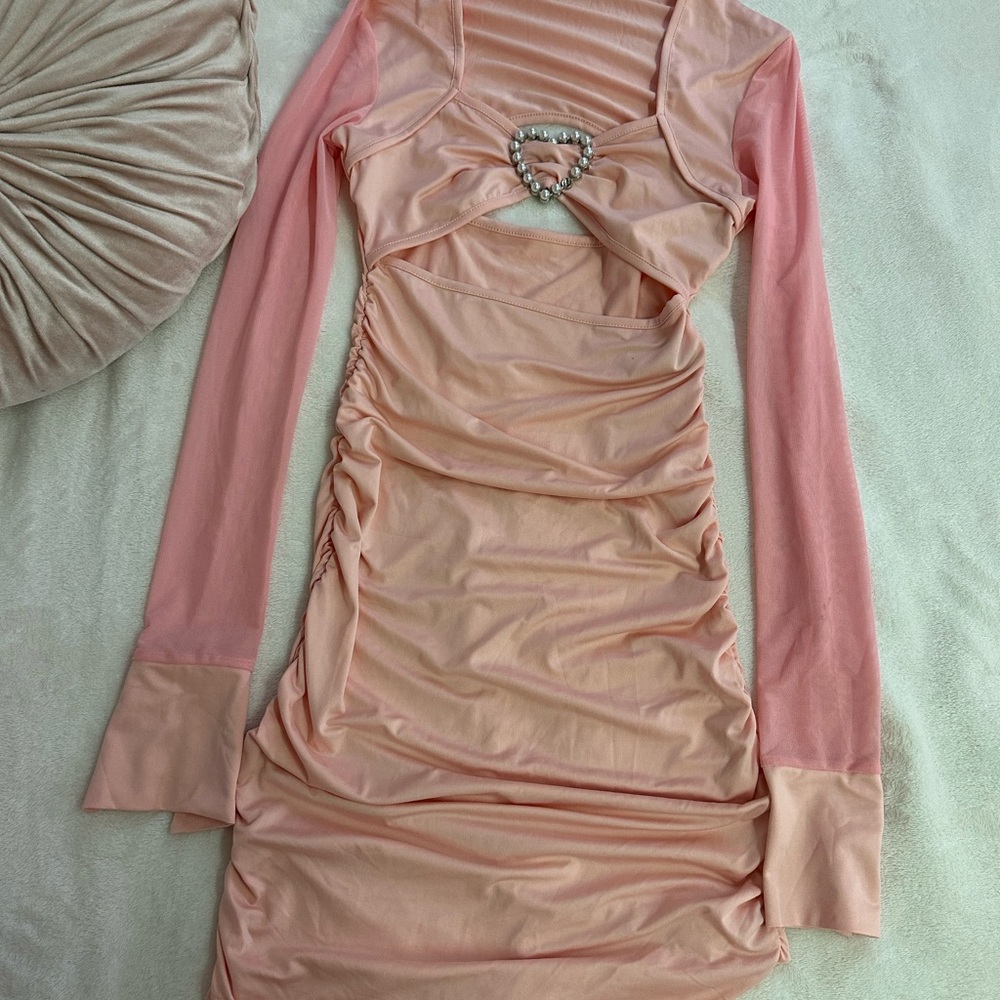 SHEIN Pink Bodycon Dress with Long Cuffed Sleeves and Square Neck